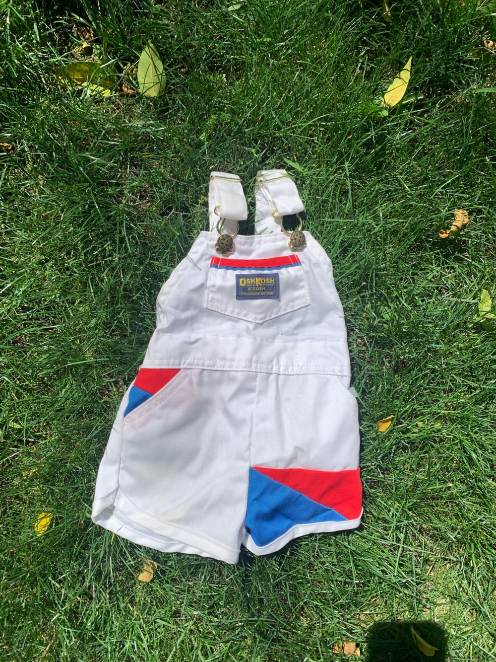 Vintage OshKosh B'gosh White Overalls with Red & Blue Accents